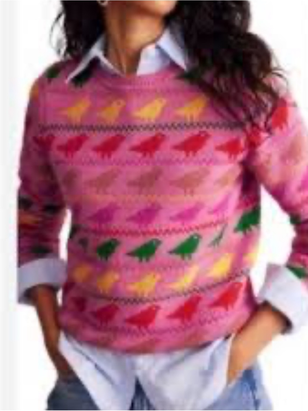 Boden Edie Fair Isle Pink Birds Sweater Women’s Size M